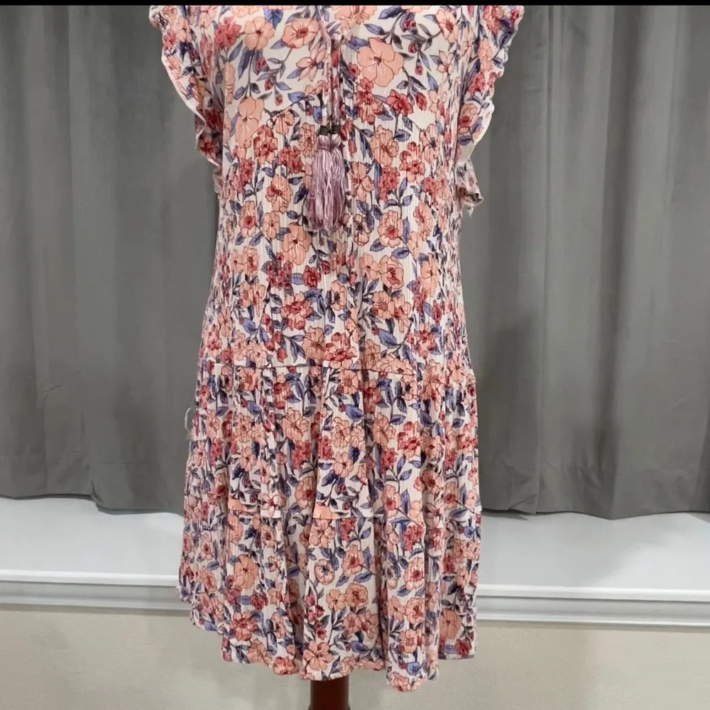 KNOX ROSE Pink Blue Floral Tiered Flutter Sleeve Lightweight Dress XL - Image 4