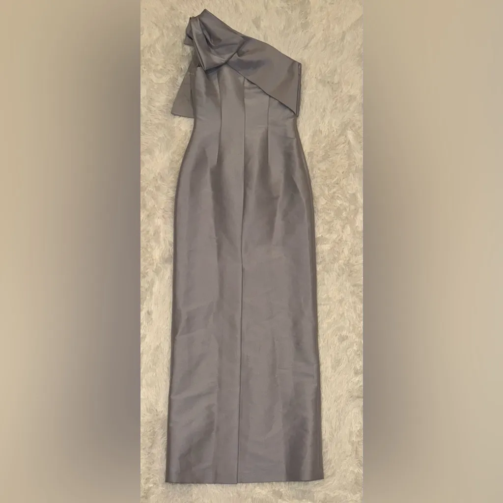 NEW Sachin and Babi BONNIE one shoulder bow sliver gown Sz 0 - Image 5