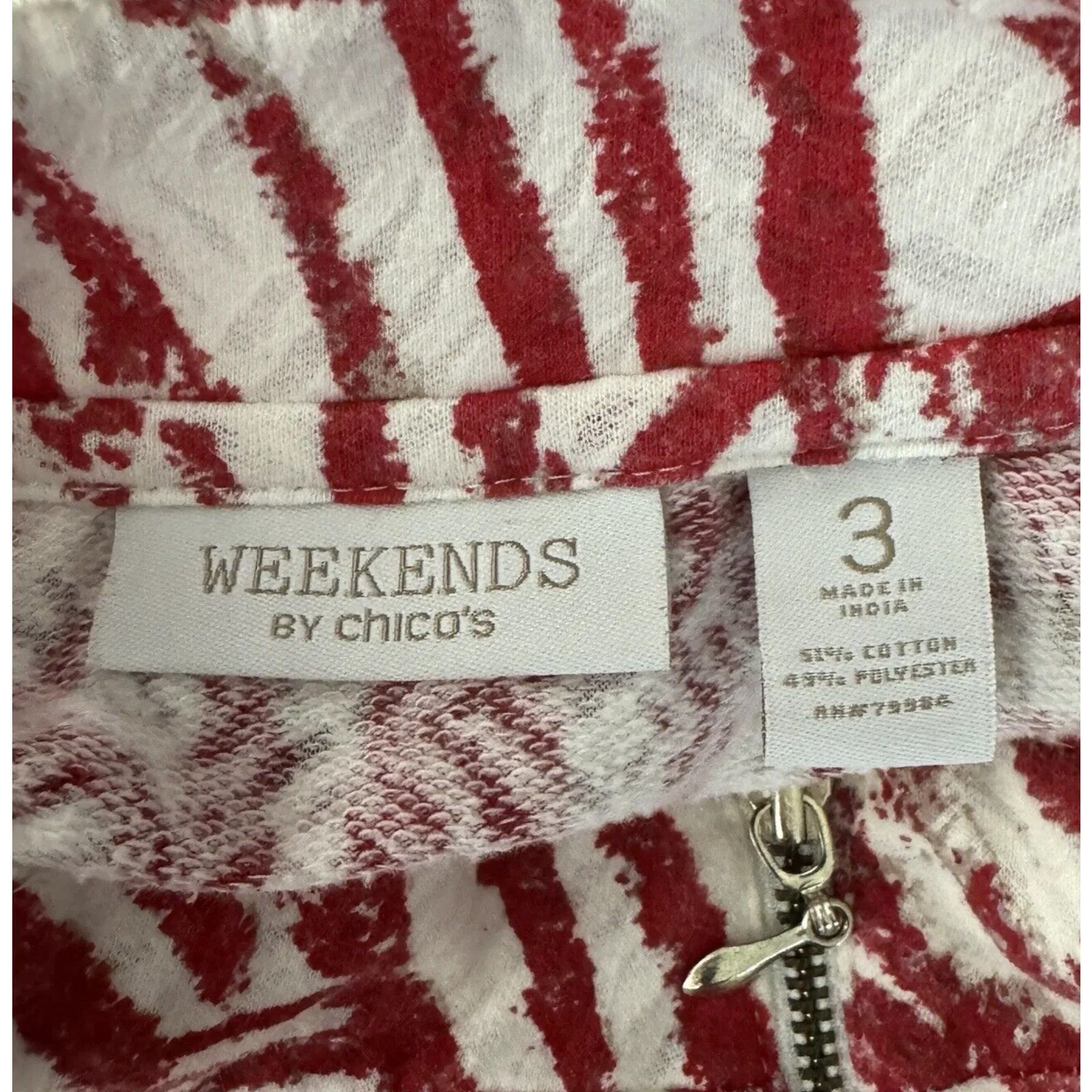 Chicos Jacket Womens XL Red White Geometric Zip Up Cardigan Work Office Casual‎ - Image 7