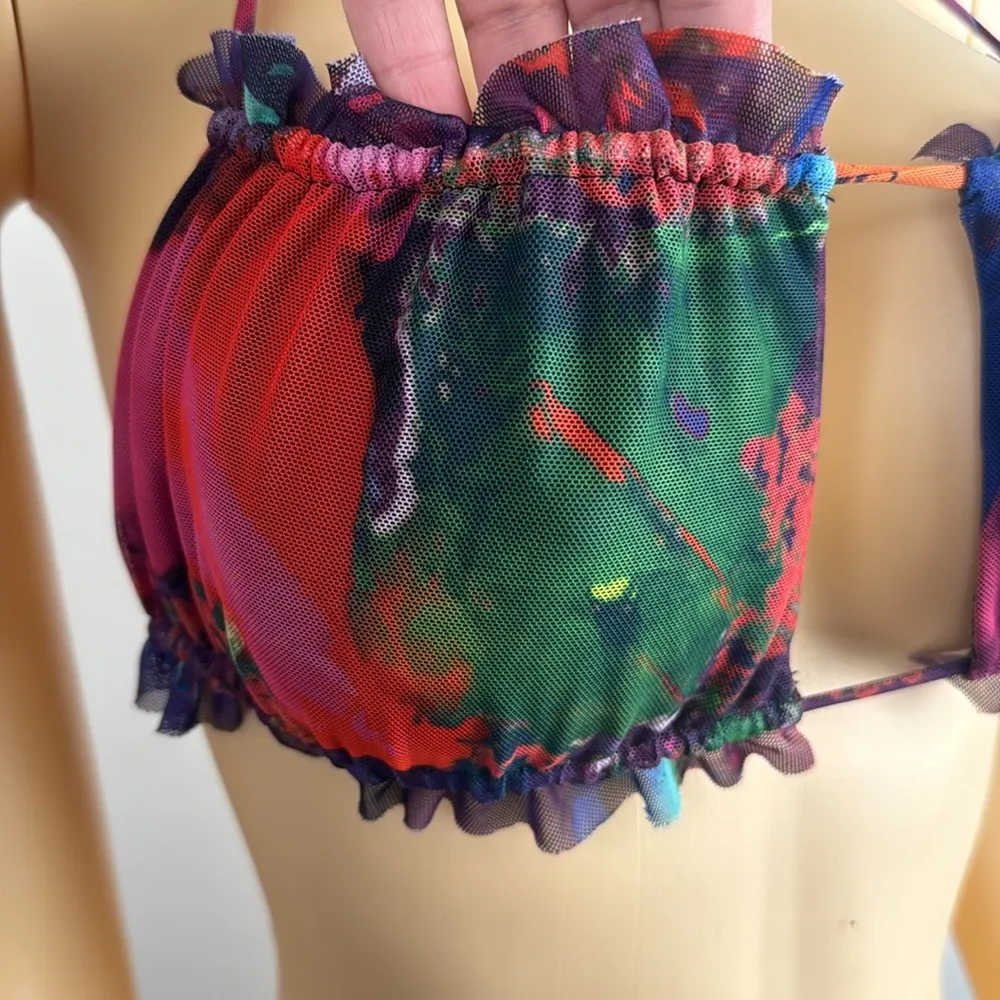 White fox boutique Colorful Halter Bikini Top Sz M - Image 2