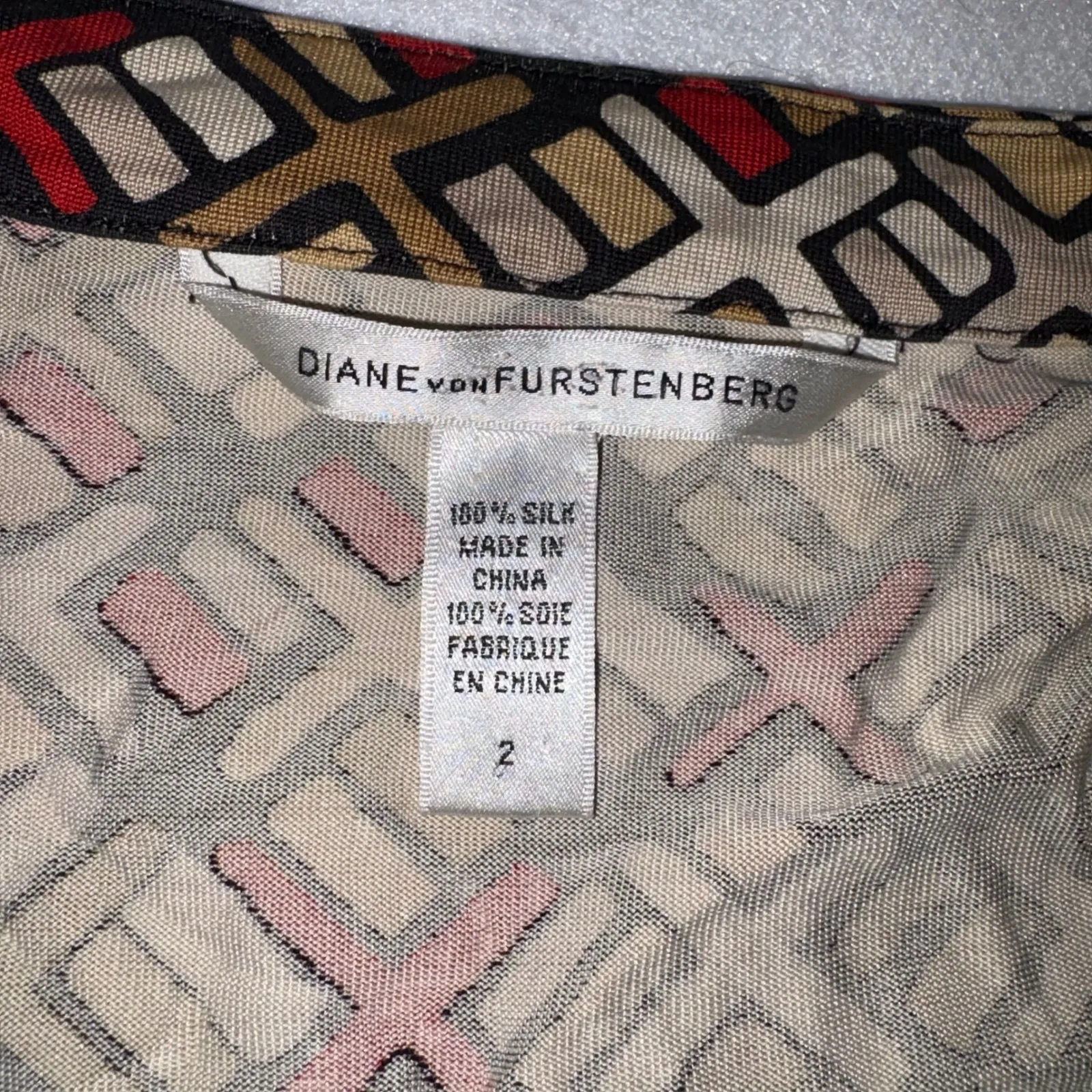 Diane von Furstenberg 100%‎ Silk Geometric Print Dress Sleeveless Size 2 - Image 4