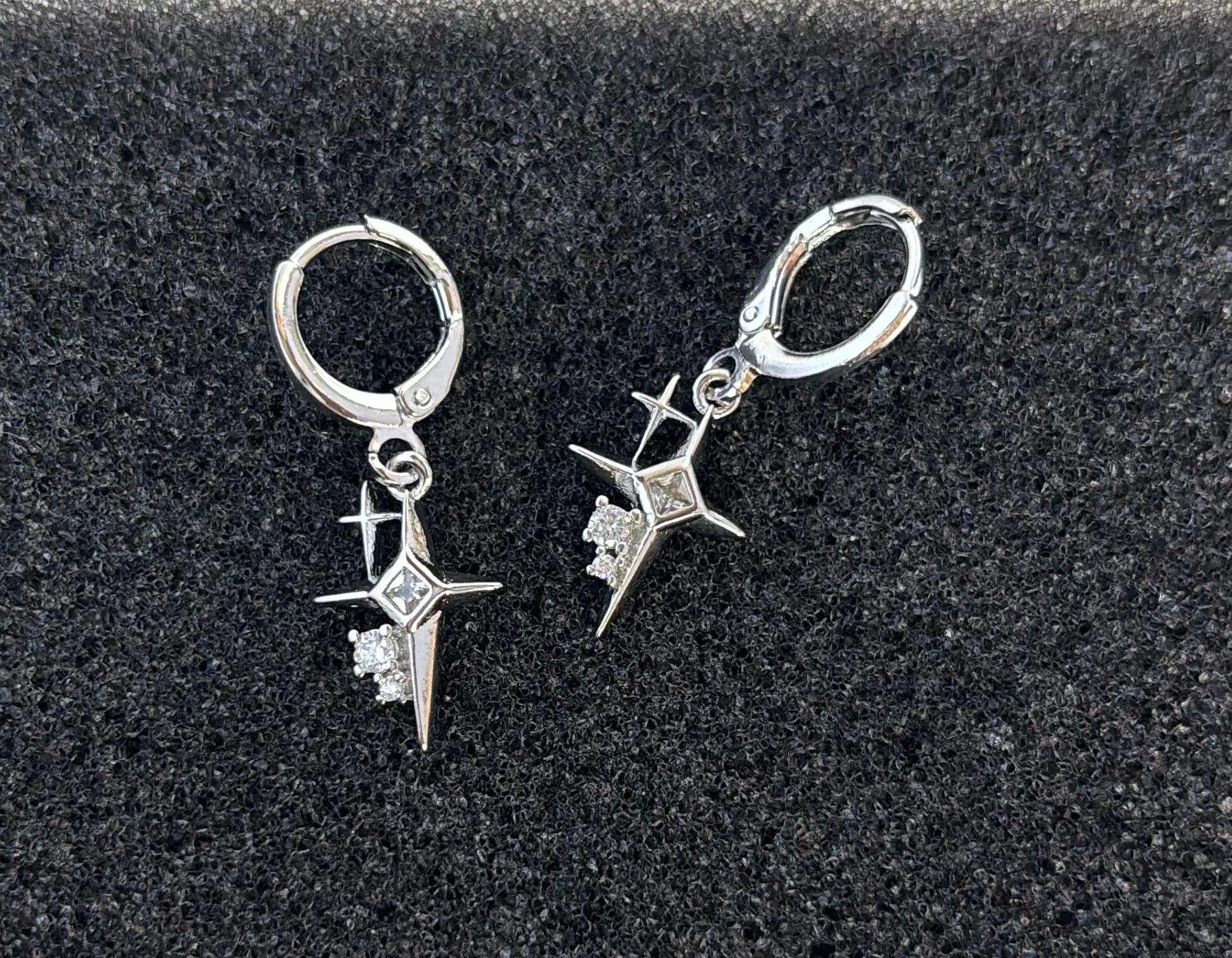 CZ Star Dangle Drop Earrings for Men Women,Streetwear Hip Hop Unisex Earrings Silver - Image 2