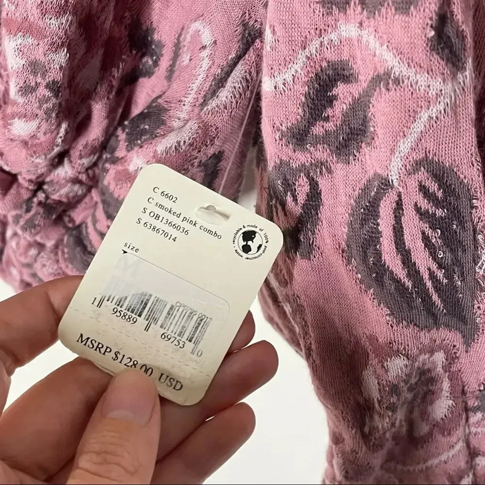 NEW Free People No Ordinary Jacquard Pink Floral Cropped Sweater Size Medium - Image 8