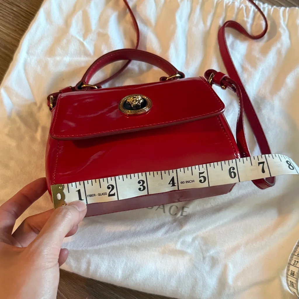 Versace red patent leather top handle Medusa mini bag - Image 7