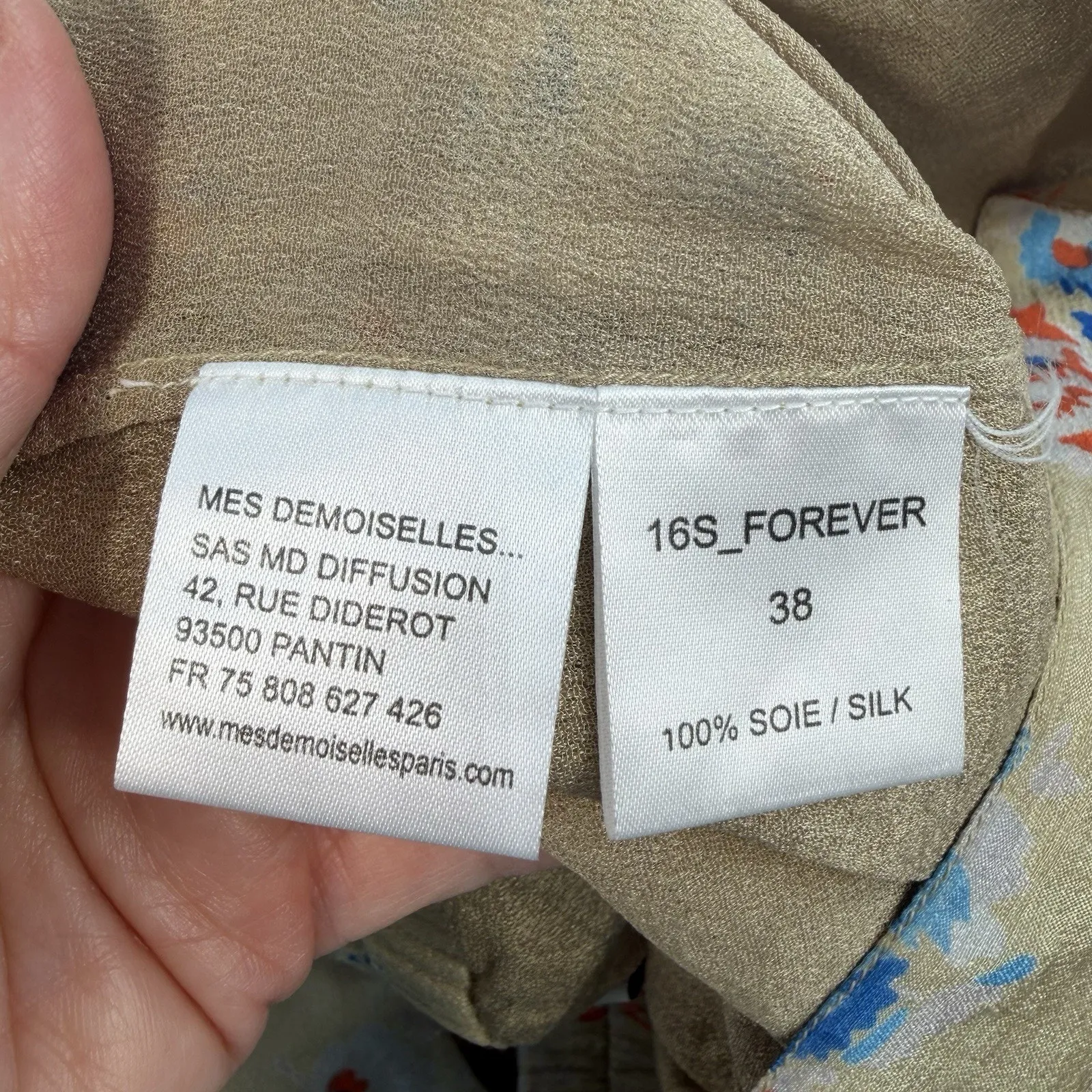 Mes Demoiselles 38 US 6 Silk Alma Pants Beige Floral Print Straight Old Money Tan - Image 8