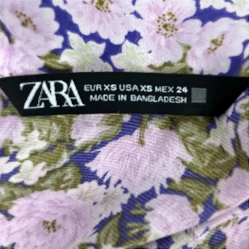 Zara Women's XS Floral Satin Mini Dress Long Sleeve Multicolor Lilac Casual - Image 7