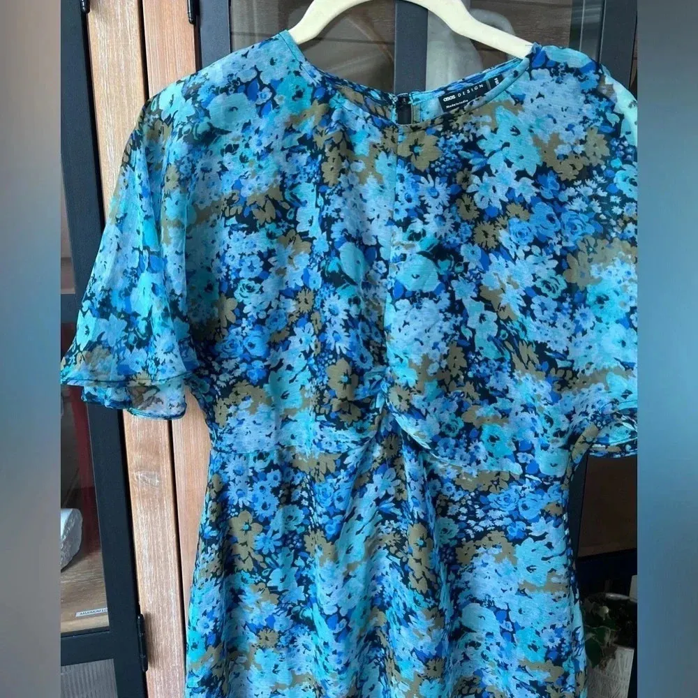 DESIGN maxi dress short sleeves angel midi tea floral dip dye print formal - Image 5