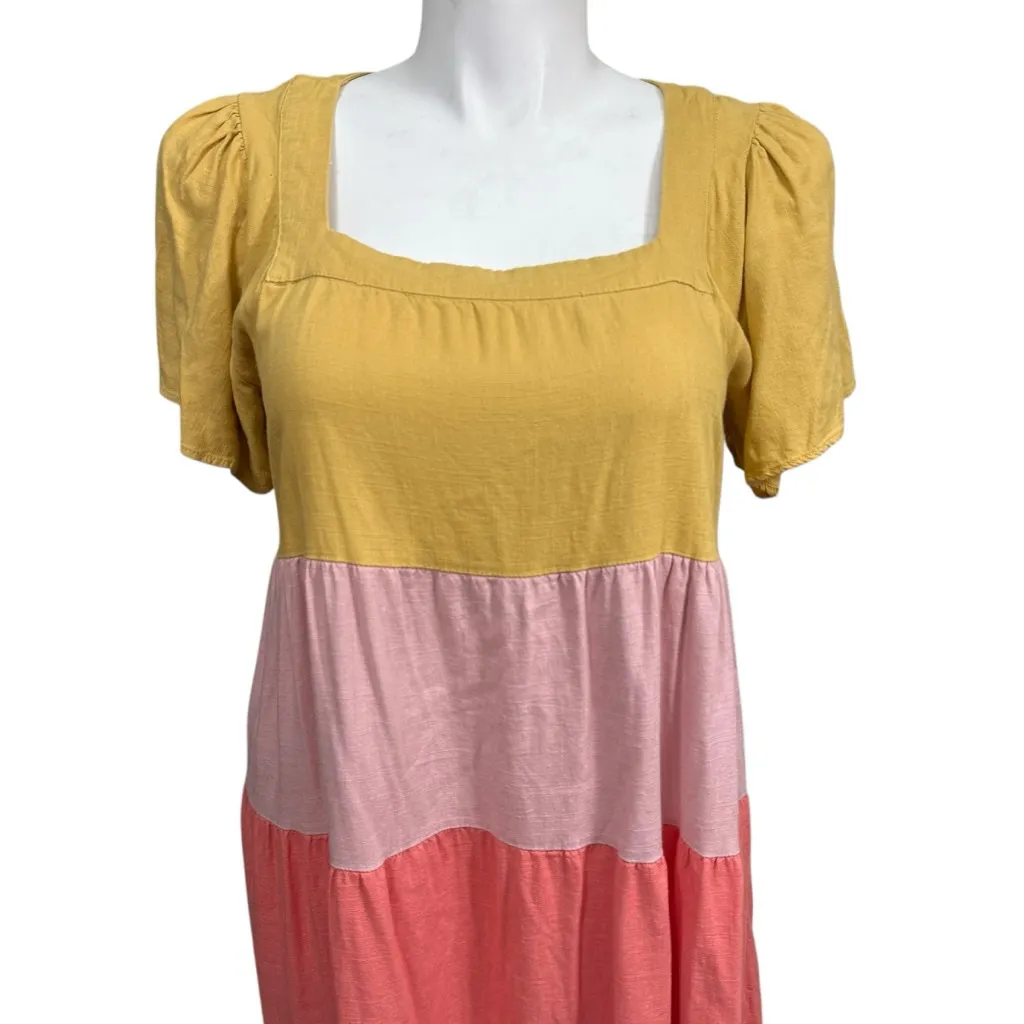 Umgee USA Colorblock Linen Blend Dress Size Large Yellow Pink Coral - Image 2