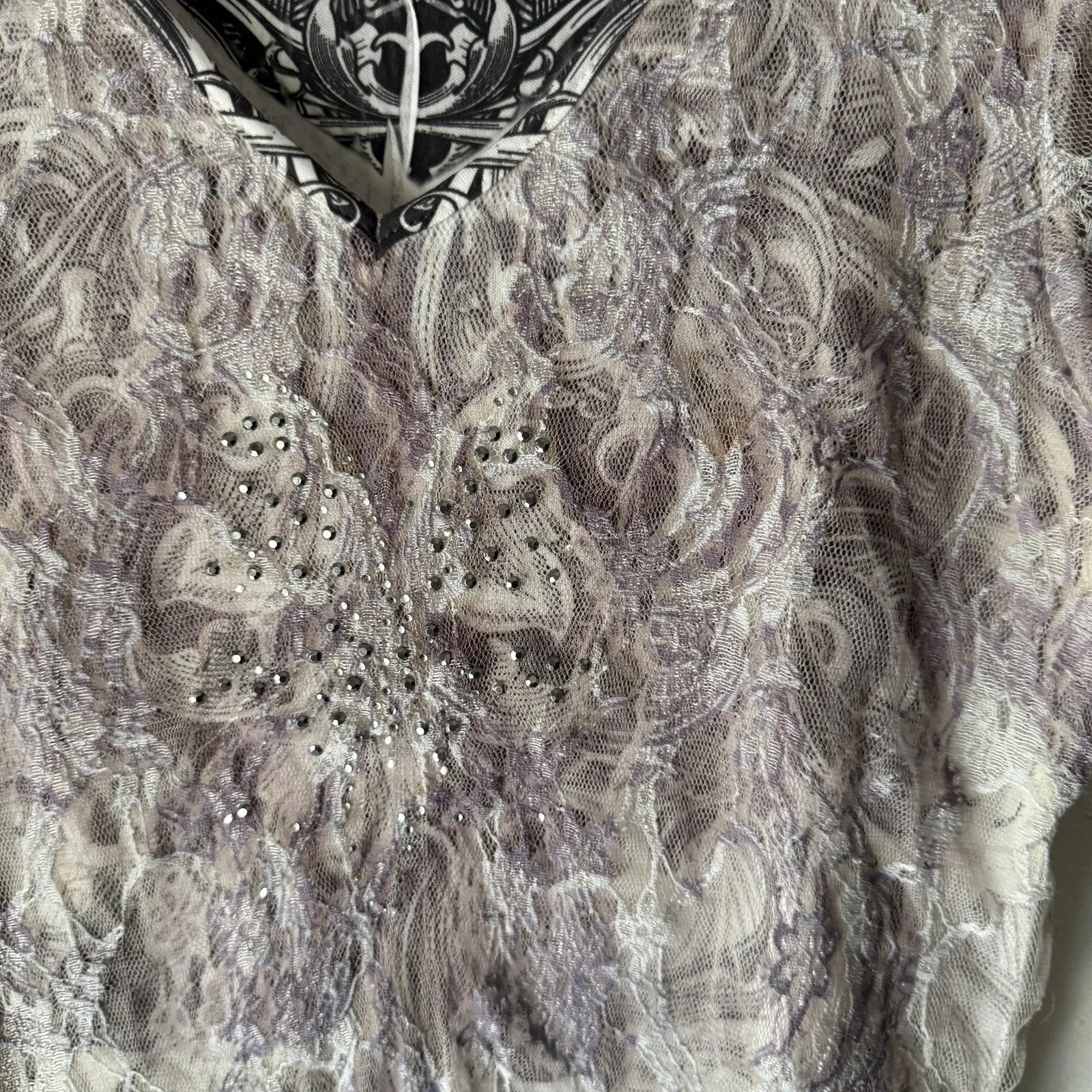 Dressbarn Shirt Y2k Small Purple Sheer‎ Lace Butterfly Embellished Top USA Fairy - Image 4