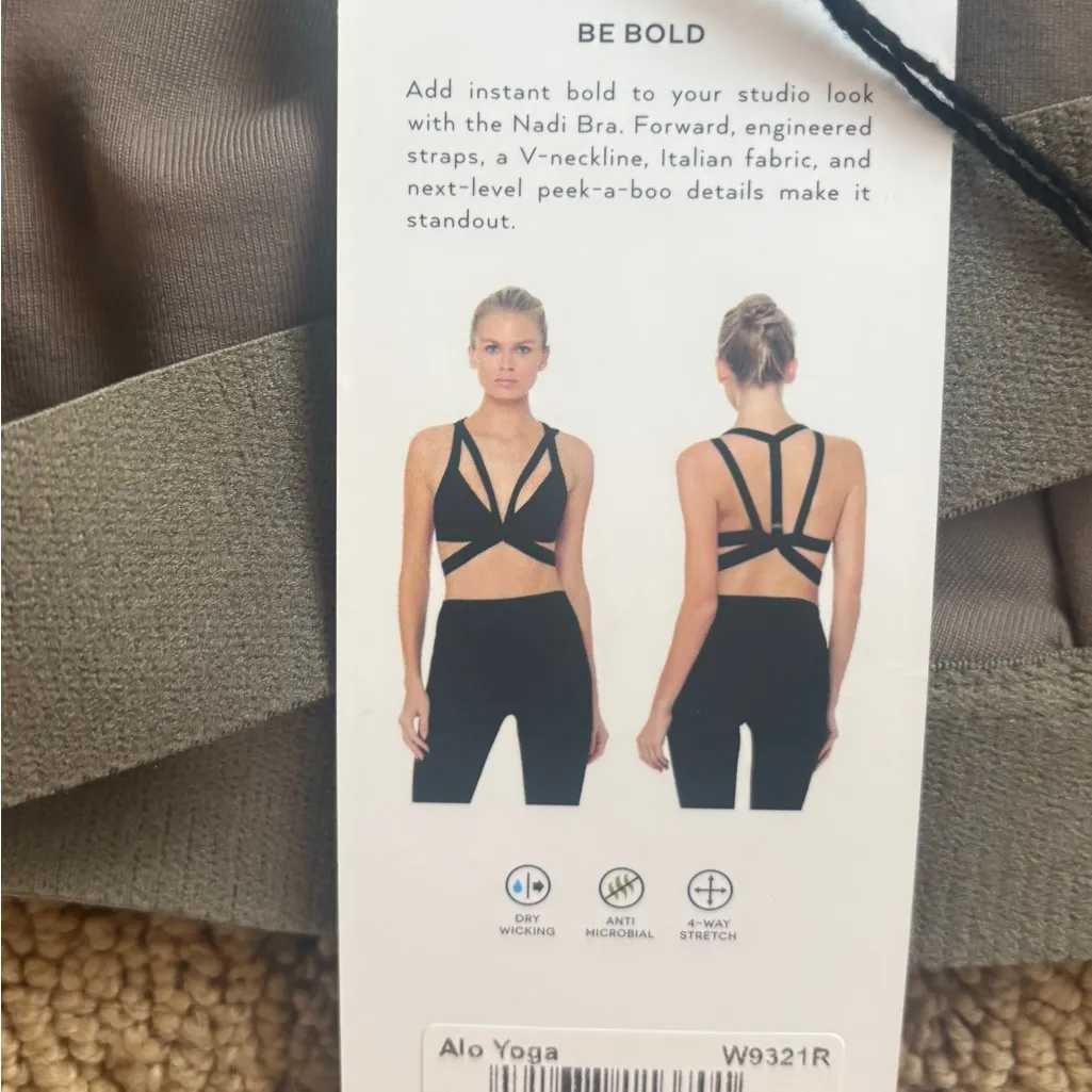 NWT ALO YOGA Nadi  Strappy  Bra size XS Olive Branch  Athletic Workout Gym - Image 3