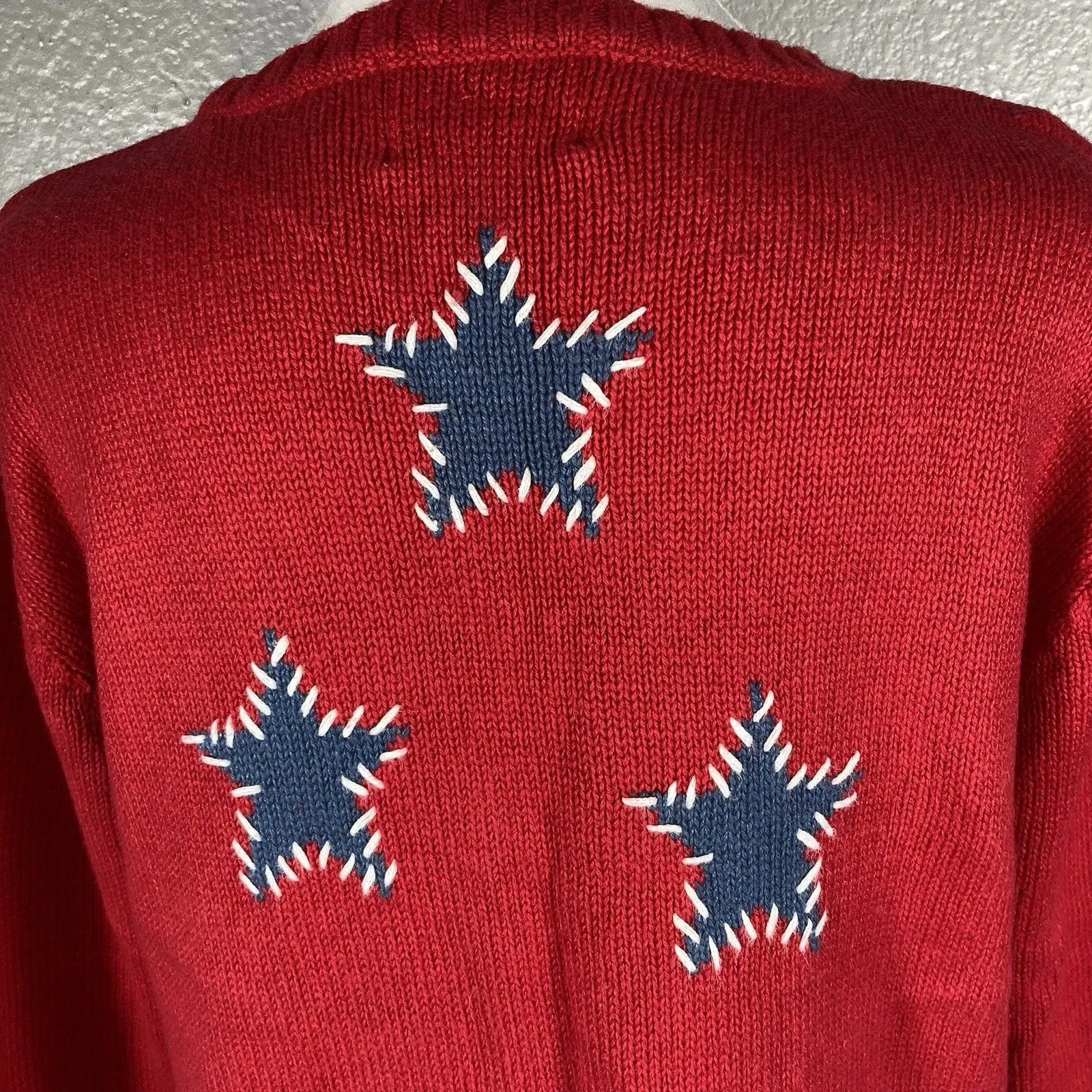 Quaker Factory Chunky Knit Sweater Womens S Red American Star Flag USA Patriotic - Image 5