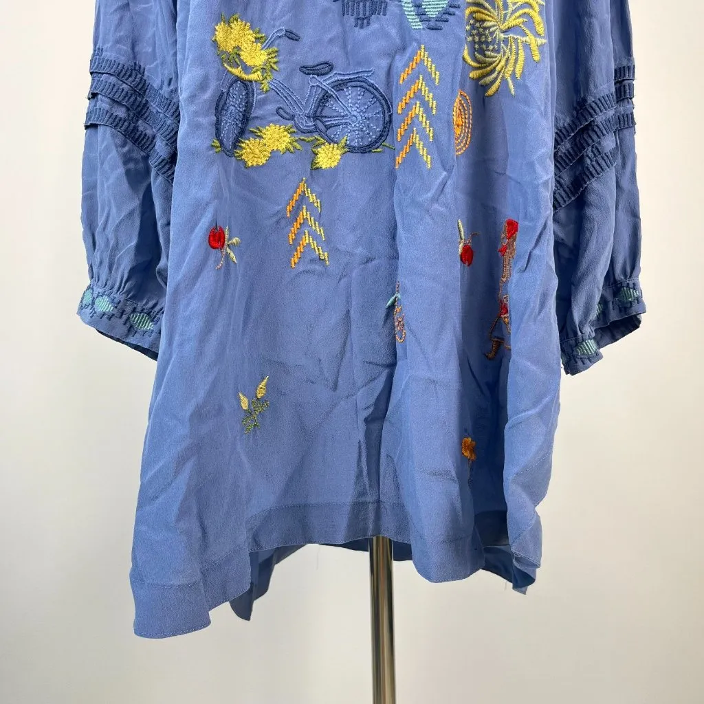 NWOT Johnny Was Biya Carden Tunic Silk Embroidered Floral Tunic Shirt Blouse M - Image 4