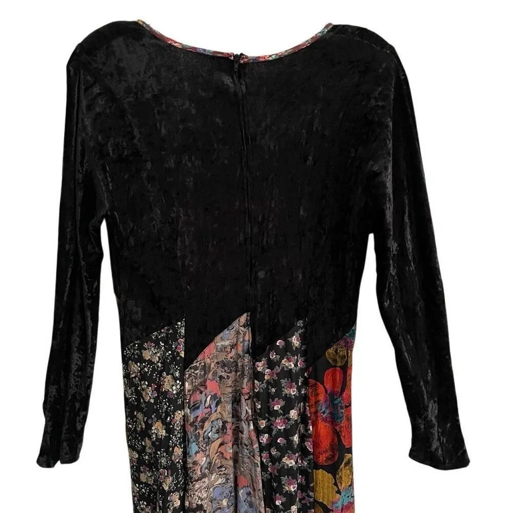 Vintage Handmade Patchwork Whimsygoth Hippie Maxi Dress Long Sleeve Velvet - Image 9