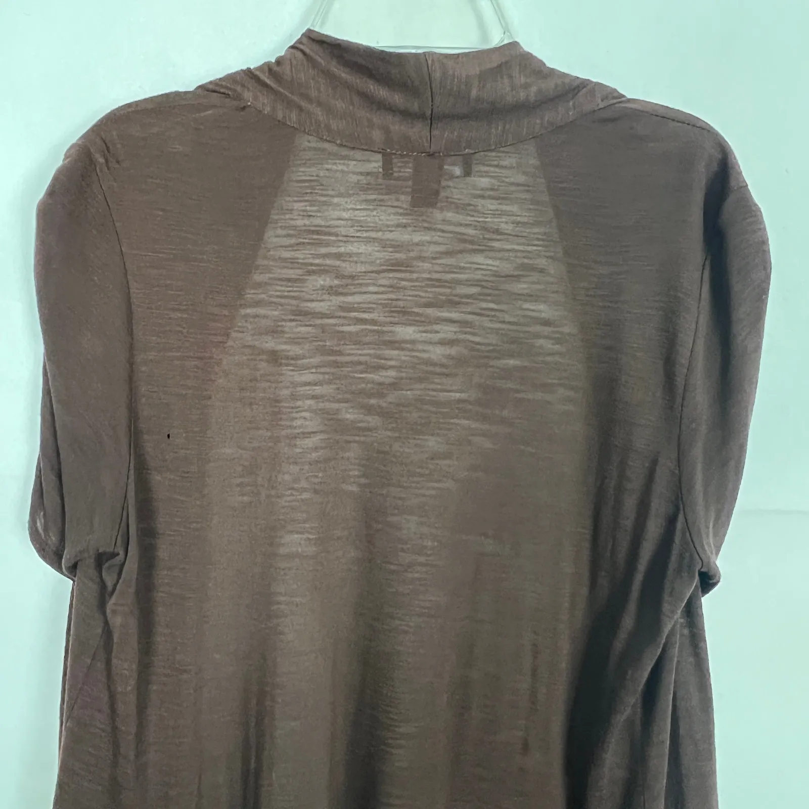 BCX Short Sleeve Brown Ruffle Trim Cardigan Size Medium - Image 8