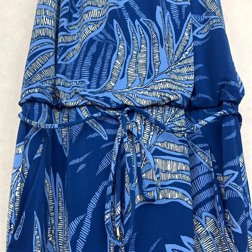 Women's Blue Palm Tropical Halter Jumpsuit/Romper Sz 10 Sleeves - Image 4