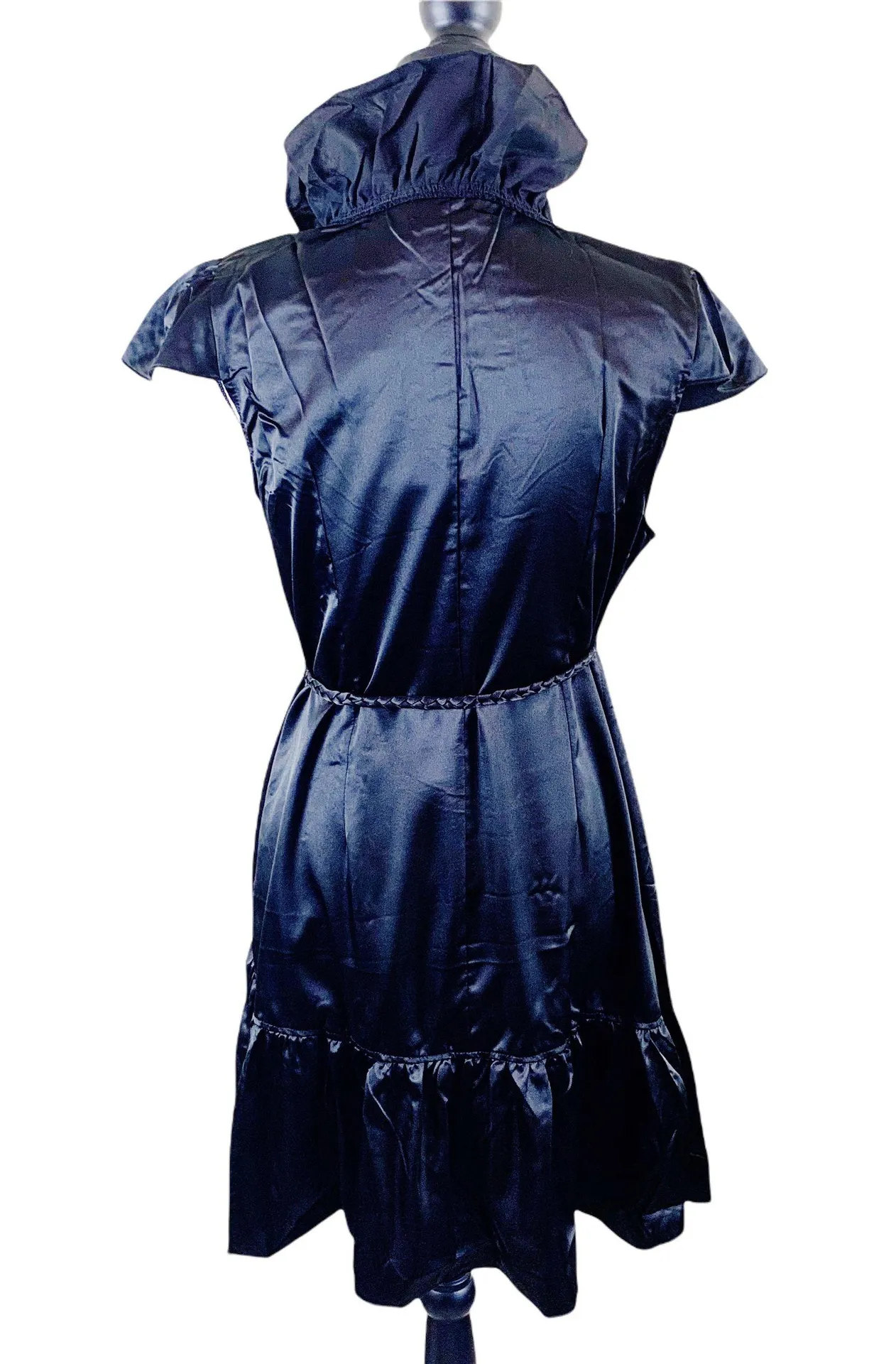 Black Medium Satin Ruffle Wrap Dress - Image 3