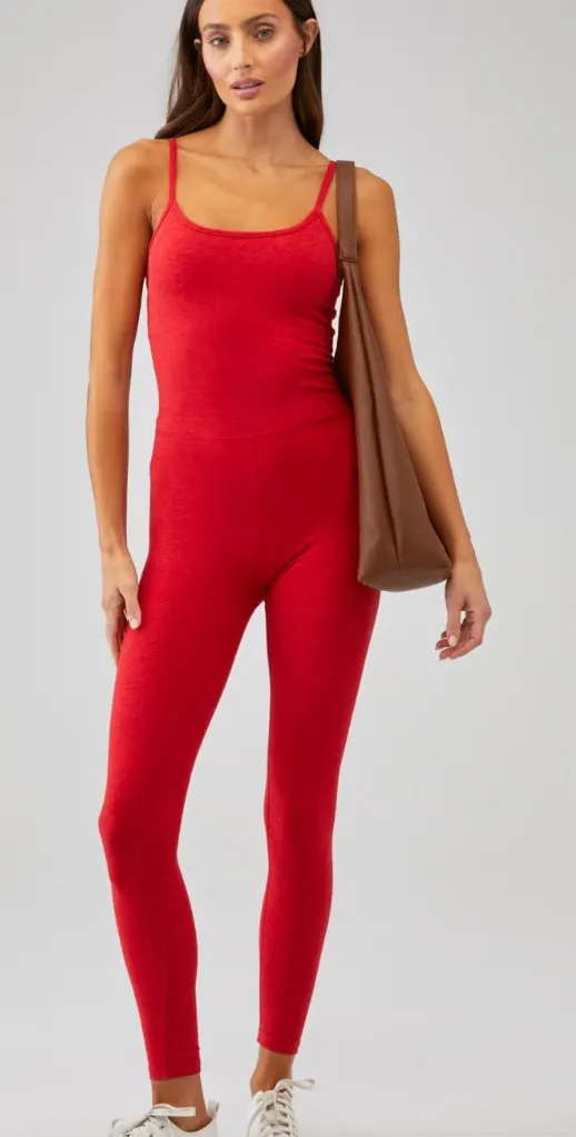 BEYOND YOGA Uplevel Space Dye Midi Jumpsuit in Ruby Red Heather Size X-Large - Image 1