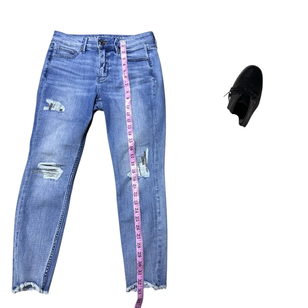 Petite High Waist  Light Blue Distressed Skinny Jeans Rhinestone  28 Waist - Image 8