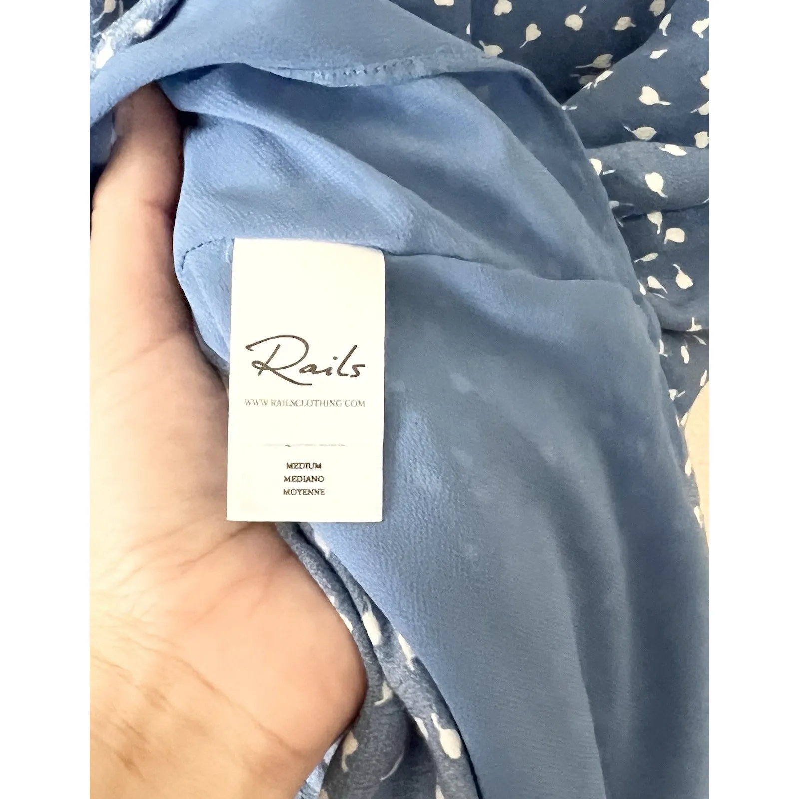 Rails Jade Blue/White Wisteria High -low Midi Dress M Floral Long Sleeve - Image 7