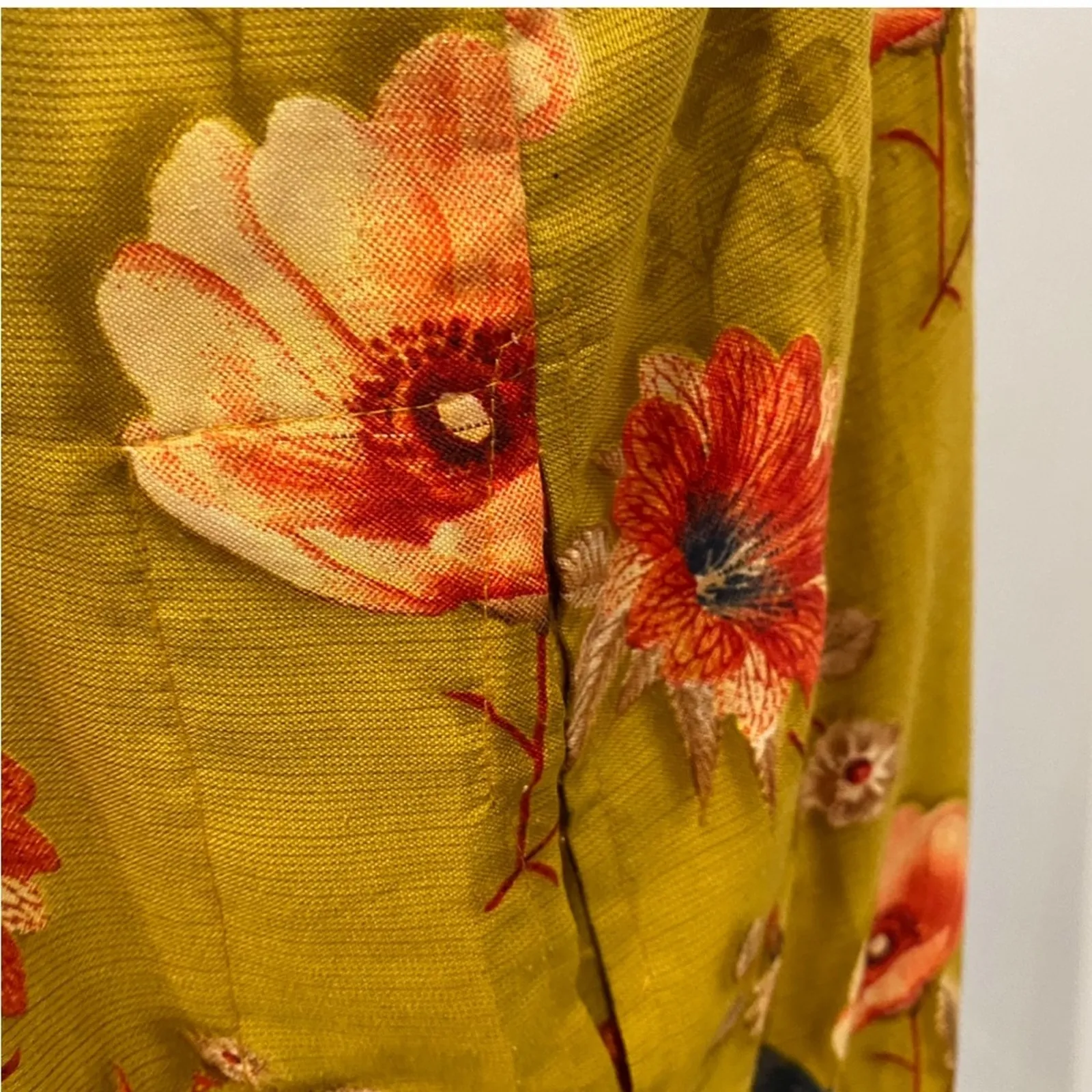 Vintage Handmade Dress Medium Fall Boho Cottage Dress Leaves Grandmacore leaf Tan - Image 13