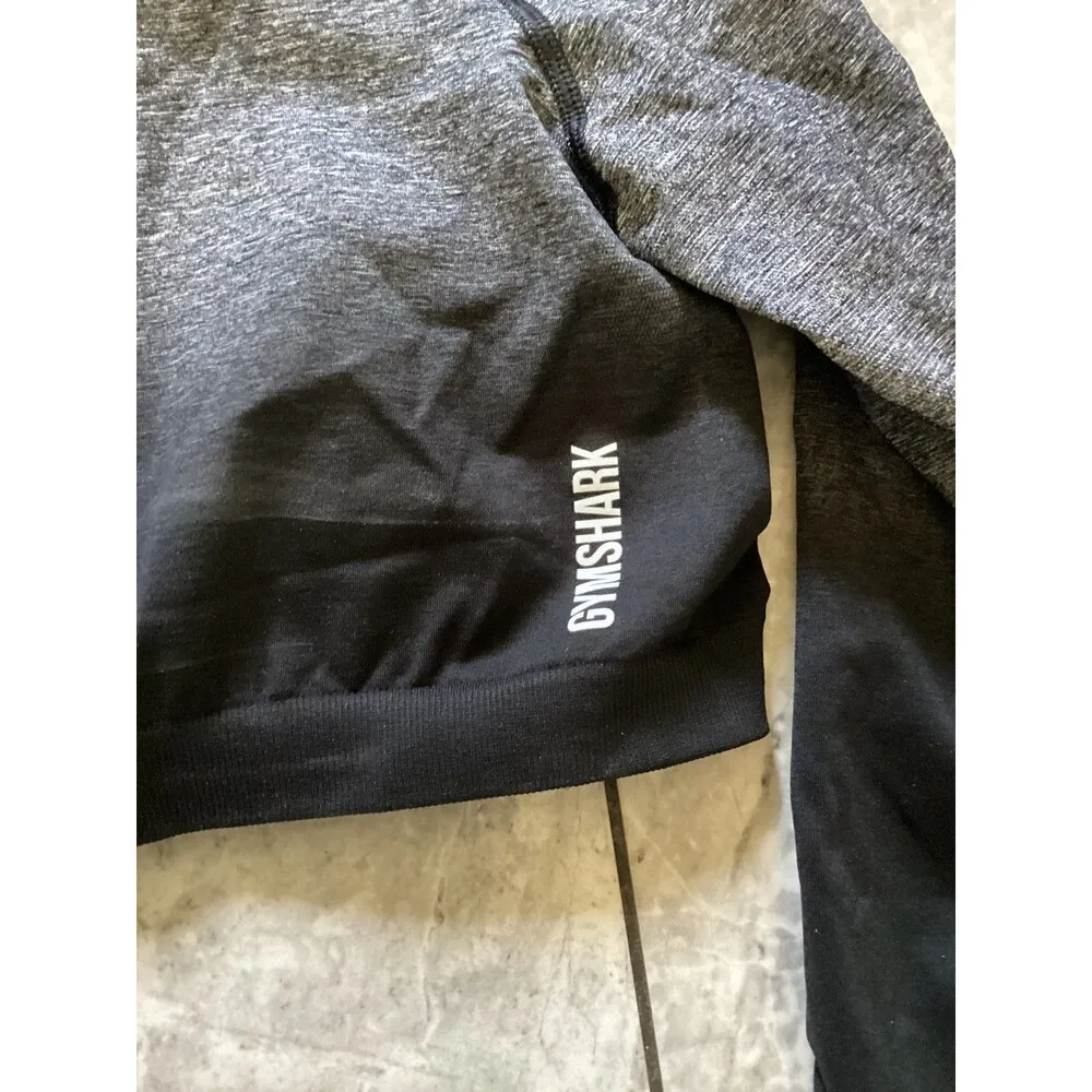 Gymshark Pullover Womens Large Black Gray Long Sleeve Crop Top Seamless Athletic - Image 2