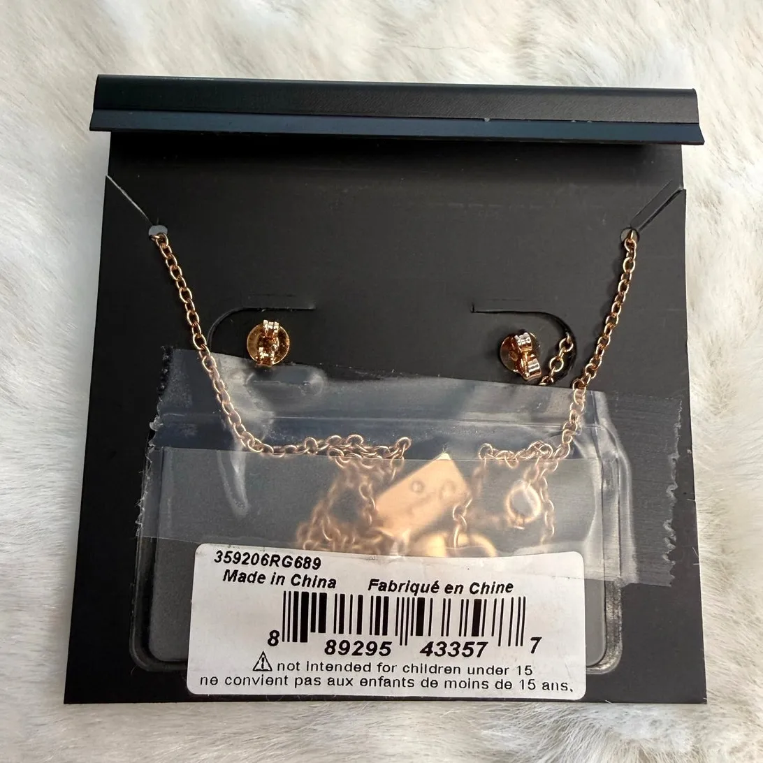 NWT COACH Signature Rose Gold Tone Floral Earrings Studs and Necklace Set - Image 2