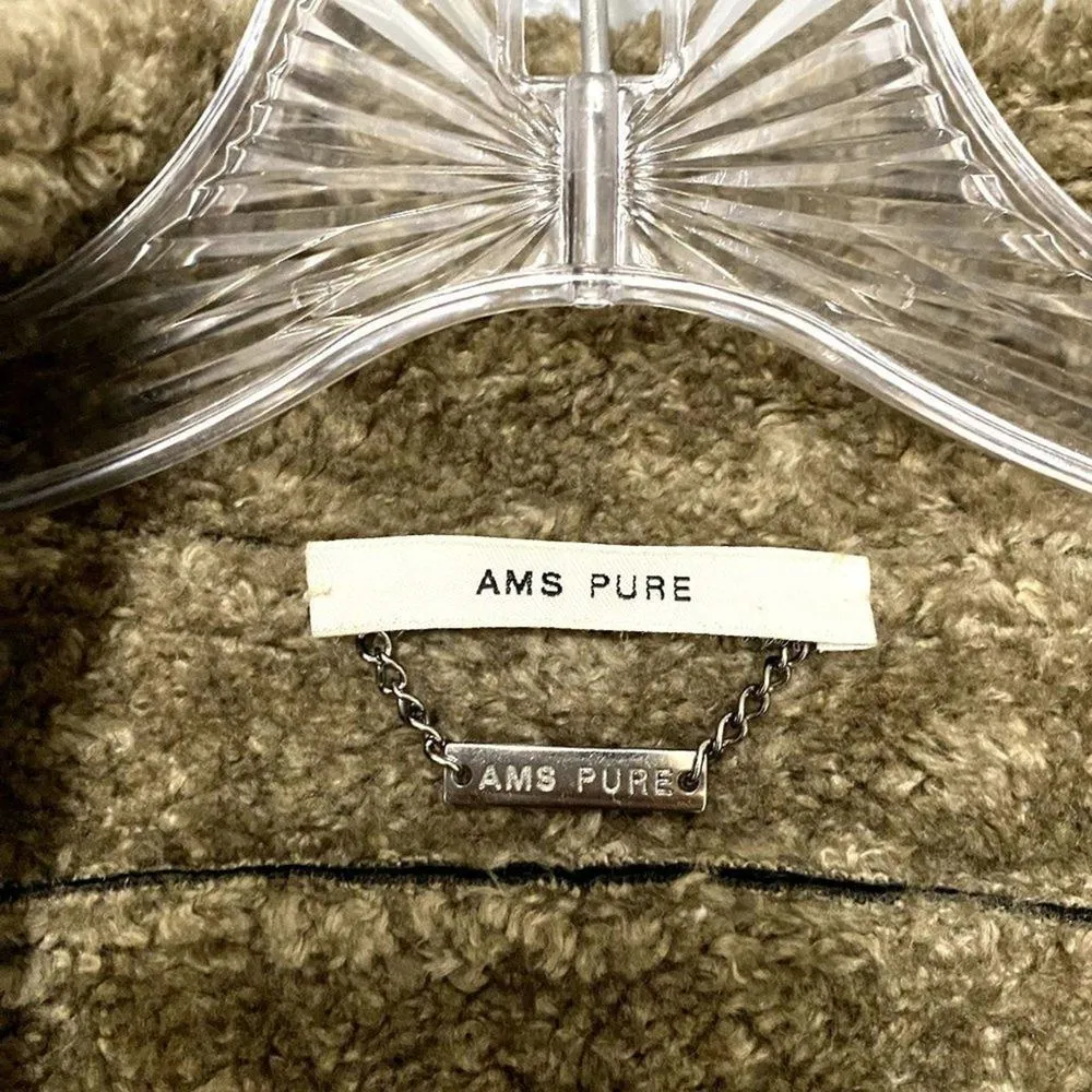 AMS Pure Black Vegan Leather Wool Mohair Fuzzy Lining Full Zip Jacket 10 - Image 2