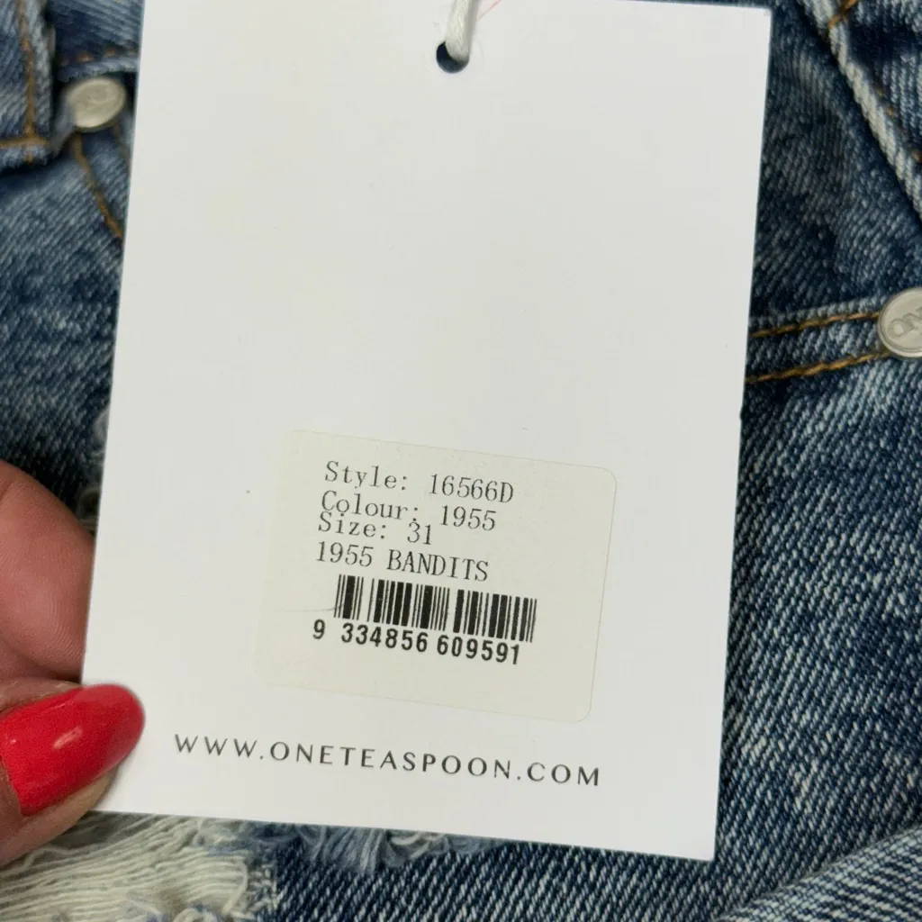 One Teaspoon Bandits Denim Shorts 1955 Size 31 NWT Relaxed Fit Distressed Cuff - Image 7