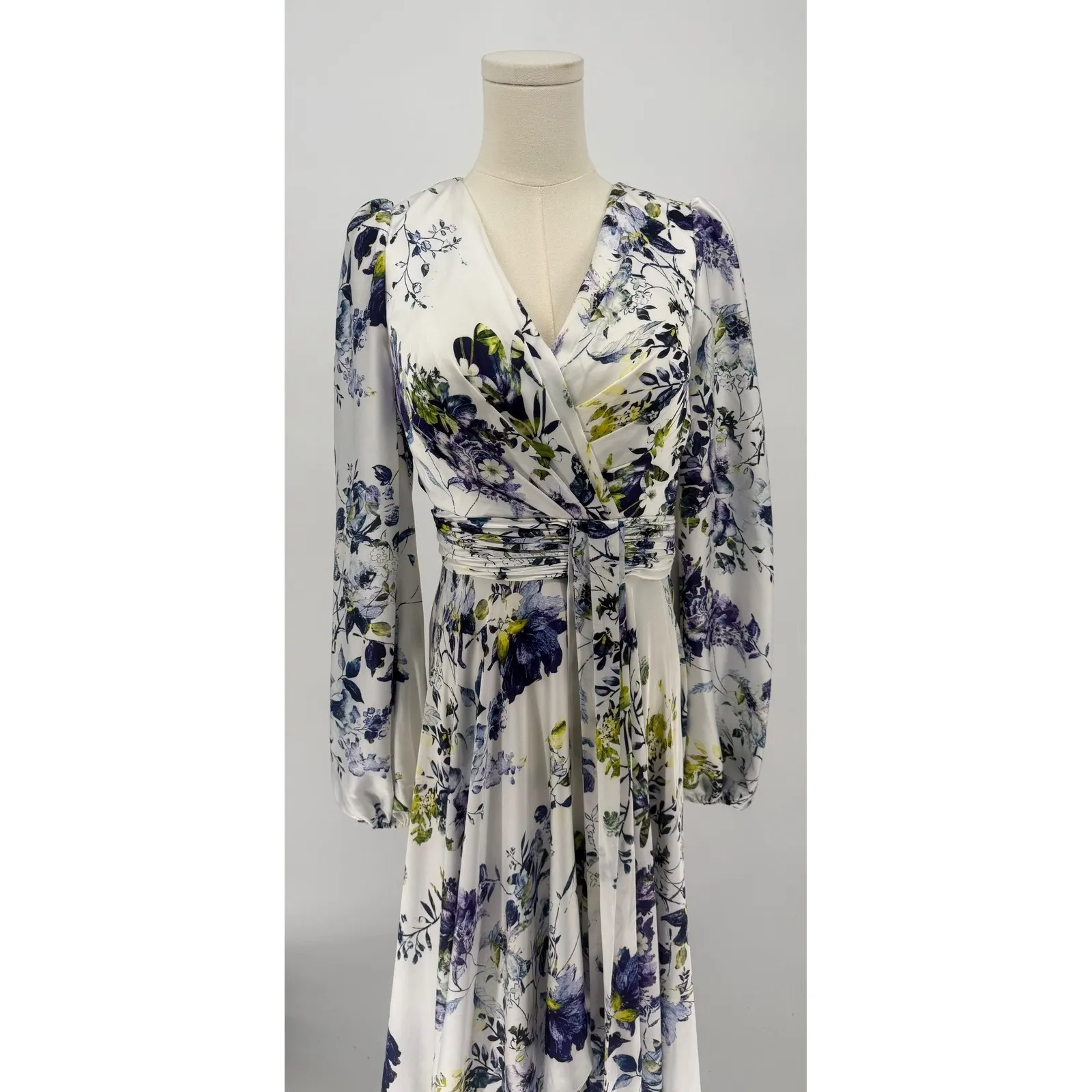 NWT Mac Duggal 11334 Floral A-Line Gown – Puff Sleeves Slit & Train Sz 2 $498 - Image 6