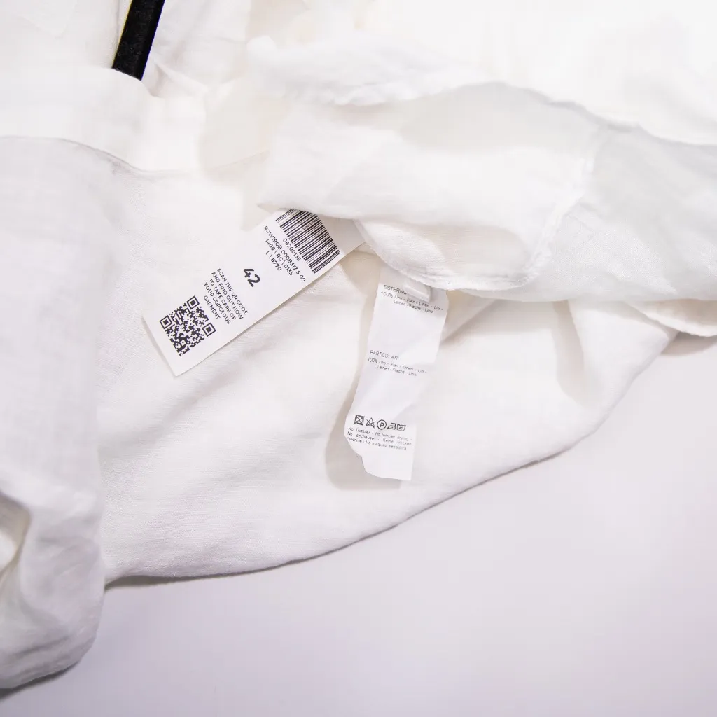 120% Lino Lightweight Linen V Neck Eyelet Long Sleeve Blouse Shirt Top White M - Image 2