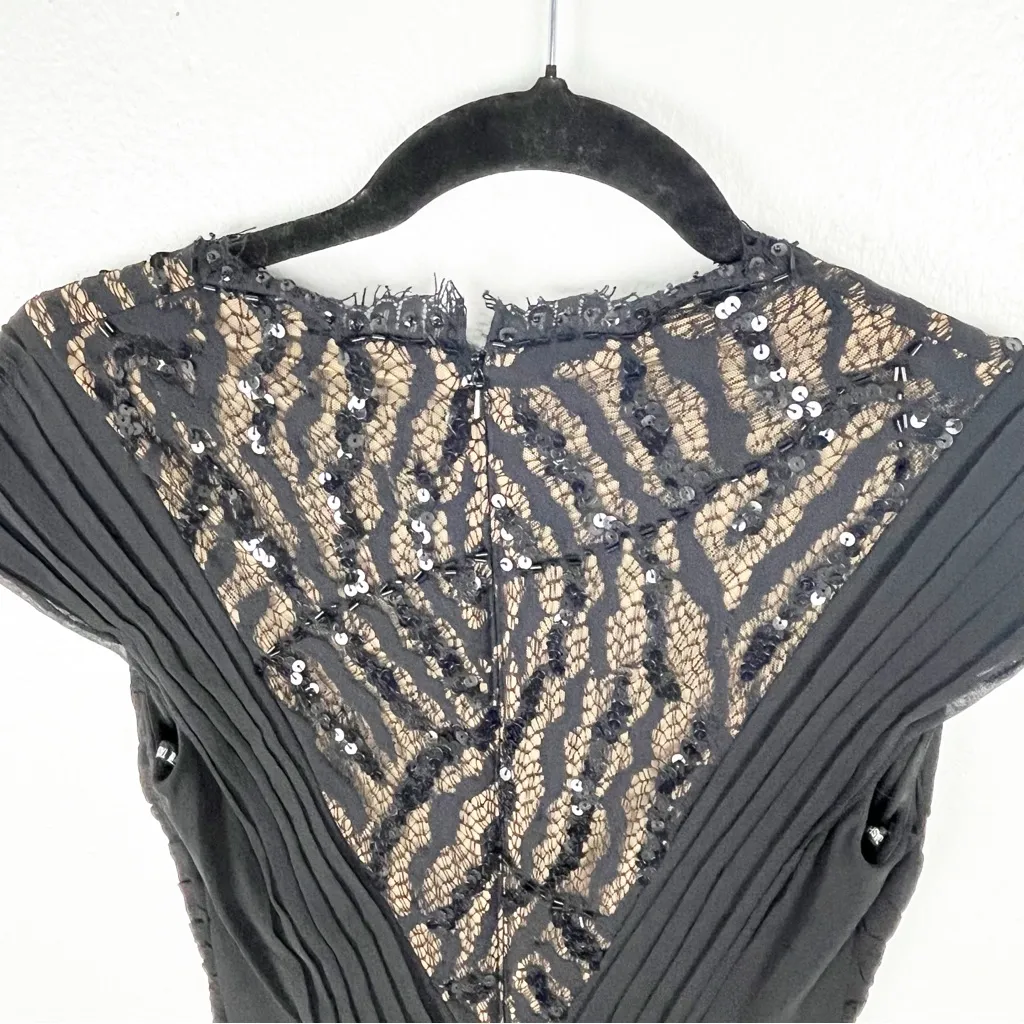 TADASHI Collection 100% Silk Black V-Neck Sequin Long Formal Evening Dress 2 - Image 8