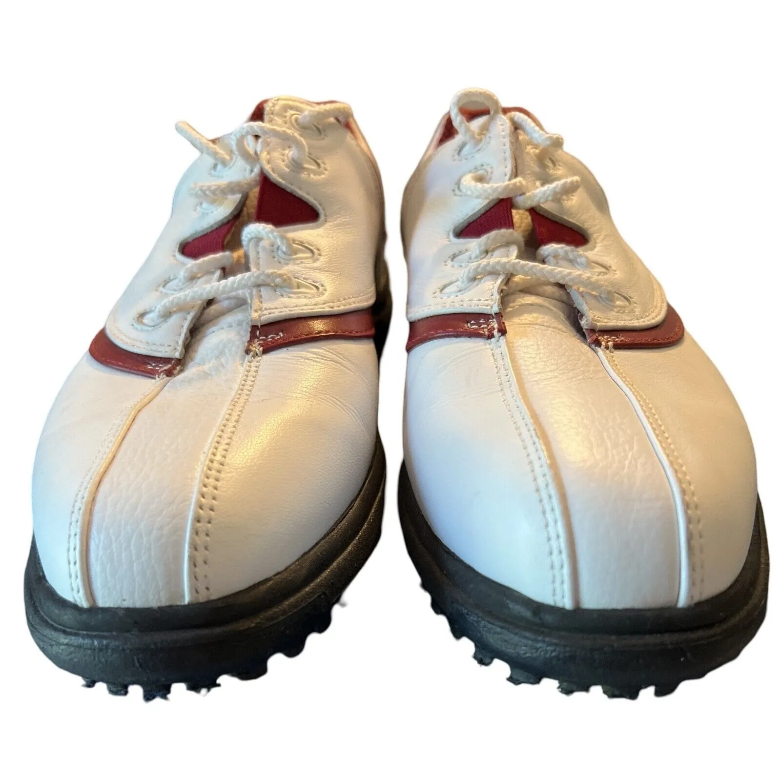 FOOTJOY Womens Golf Shoes Size 8.5 White Red Trim Leather Lace Up Spikes Comfort - Image 6