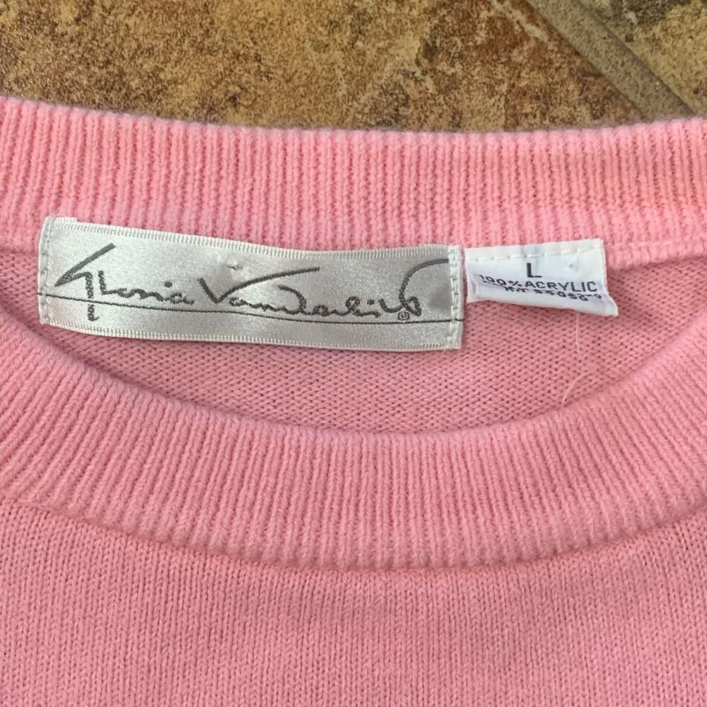 Vintage 90s Sweater Pastel Light Pink Crewneck Cable Knit Long Sleeve Pullover Size M - Image 8