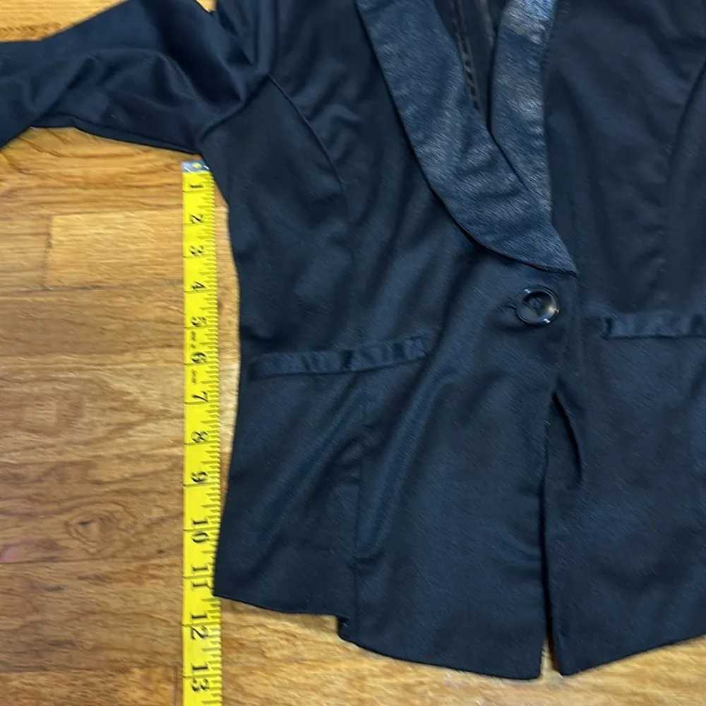 Stroosh Black Shiny Button Ruched 3/4 Sleeve Blazer Jacket Size Medium Corpocore - Image 5