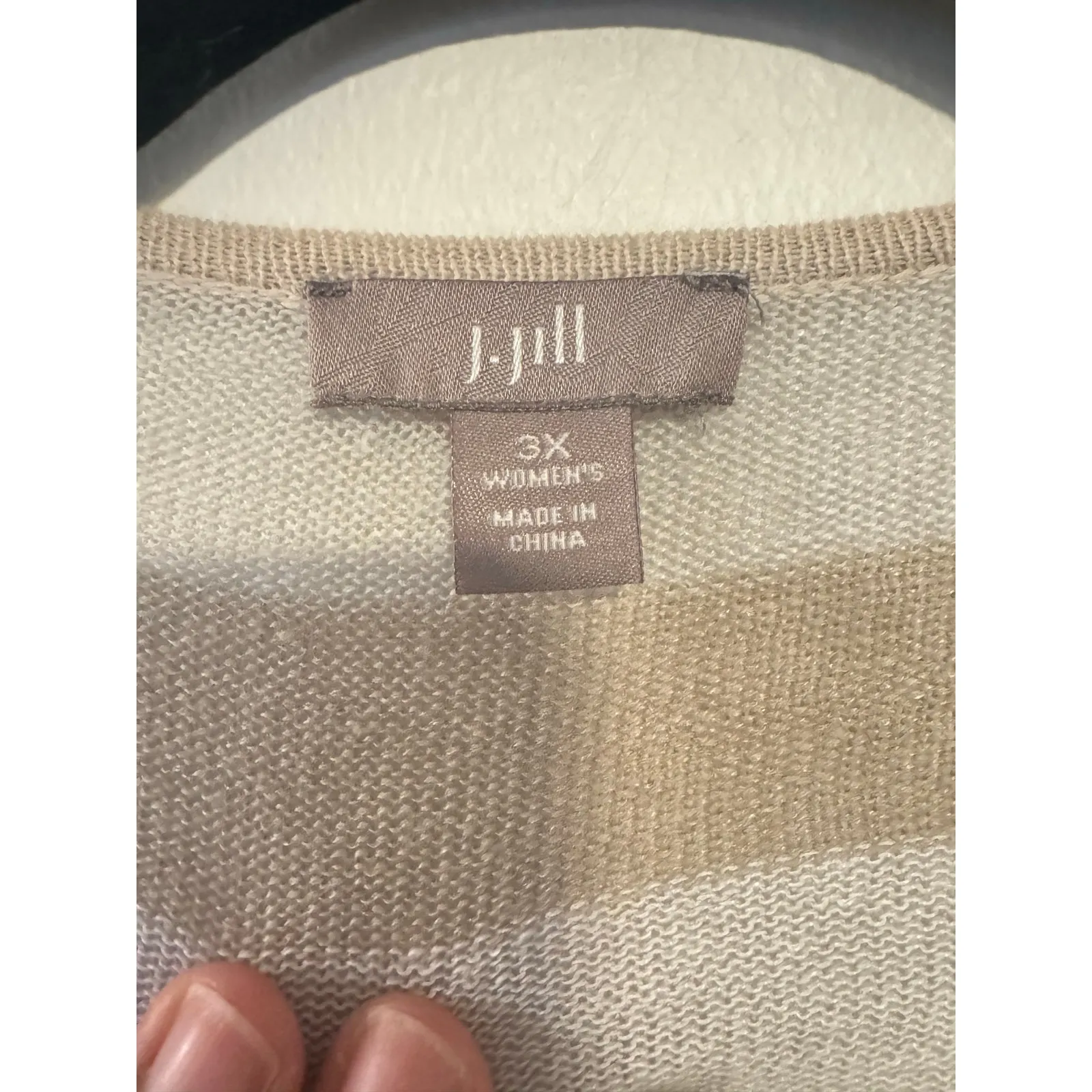 J. Jill Women’s 3X Open Front Cardigan Striped Linen Blend Neutral Tan Beige - Image 8