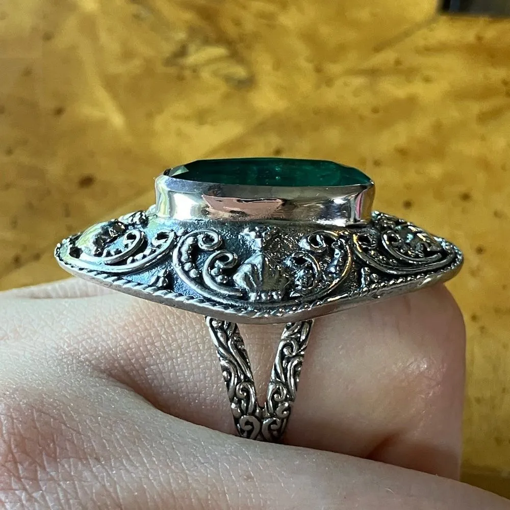 Green Quartz Sterling Silver Cocktail Ring Size 7 - Image 2