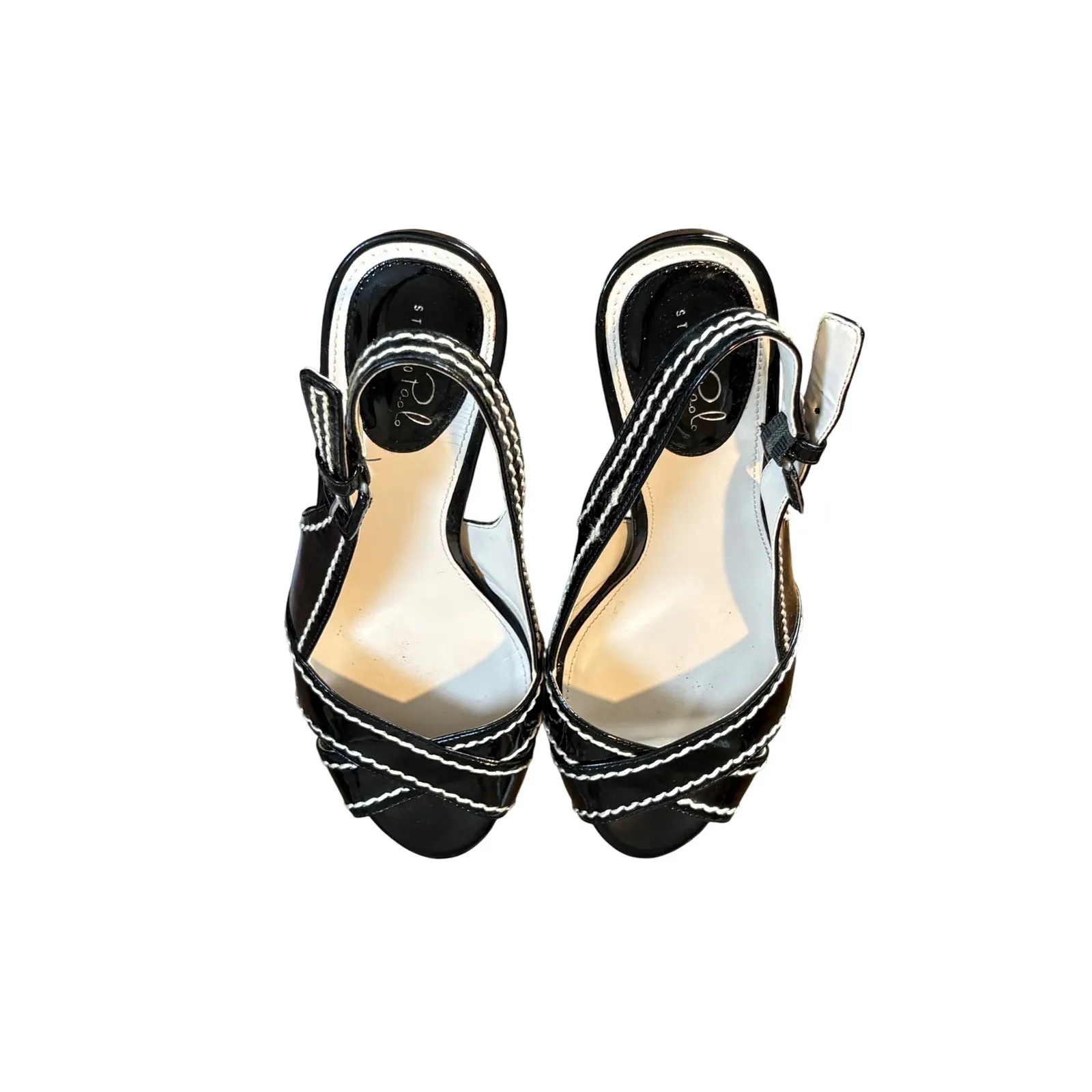 Studio Paolo Black White Patent Leather‎ Platform Slingback Heels Women Size 9M - Image 7