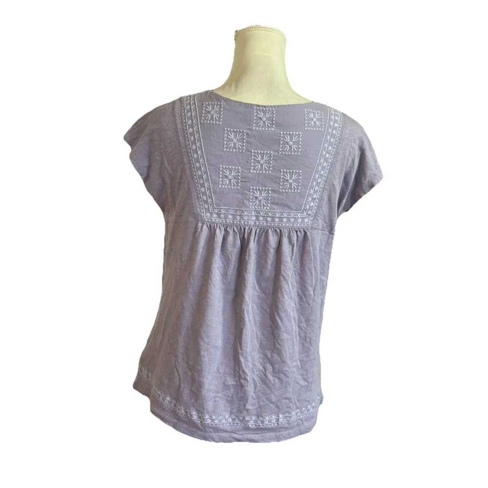 Natural Reflections  Peasant Top Floral Embroidery  100% Cotton Purple Sz S - Image 2