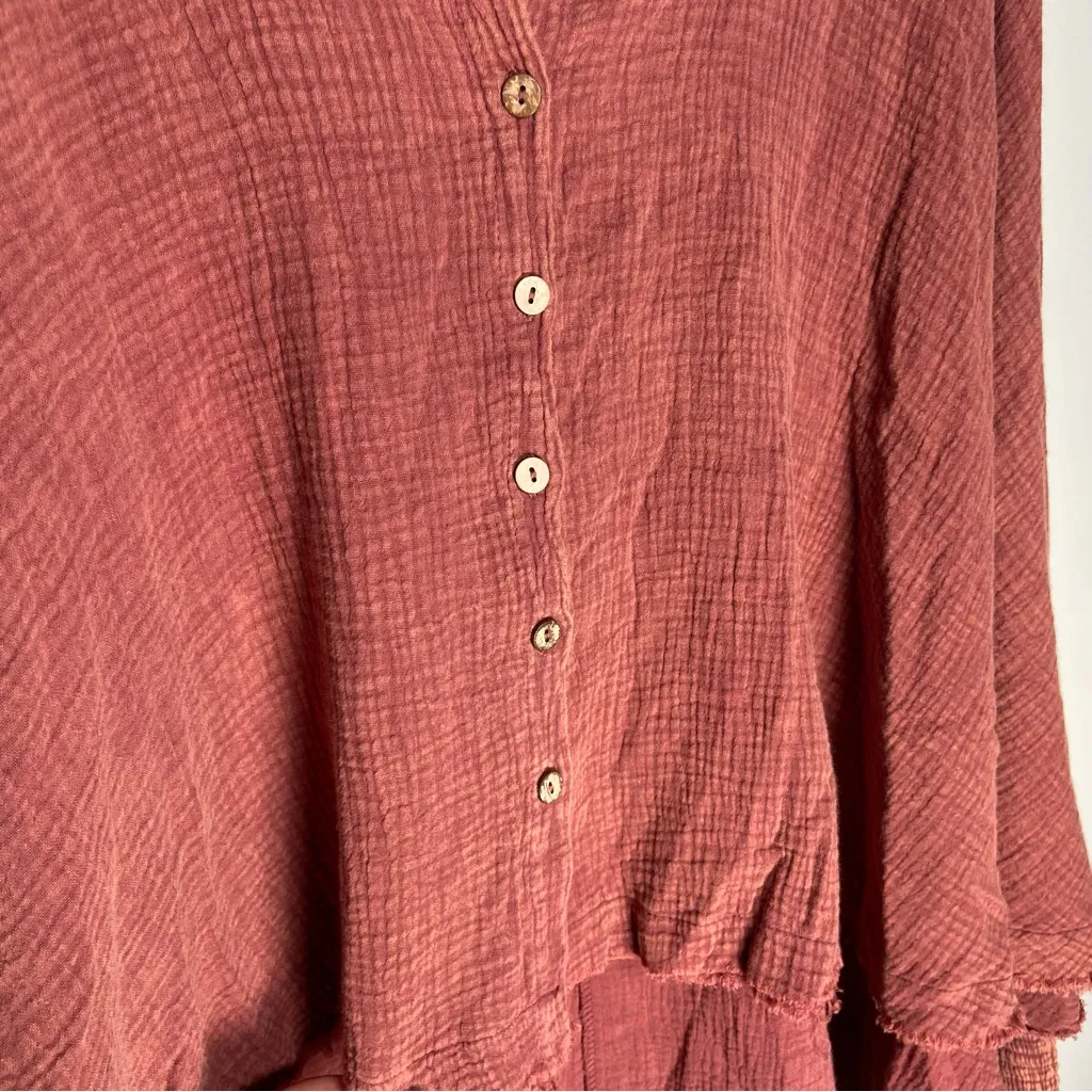 Oli & Hali Red Button Down Top Kimono Hippie Boho Western Shawl Cotton Oversized Size M - Image 11