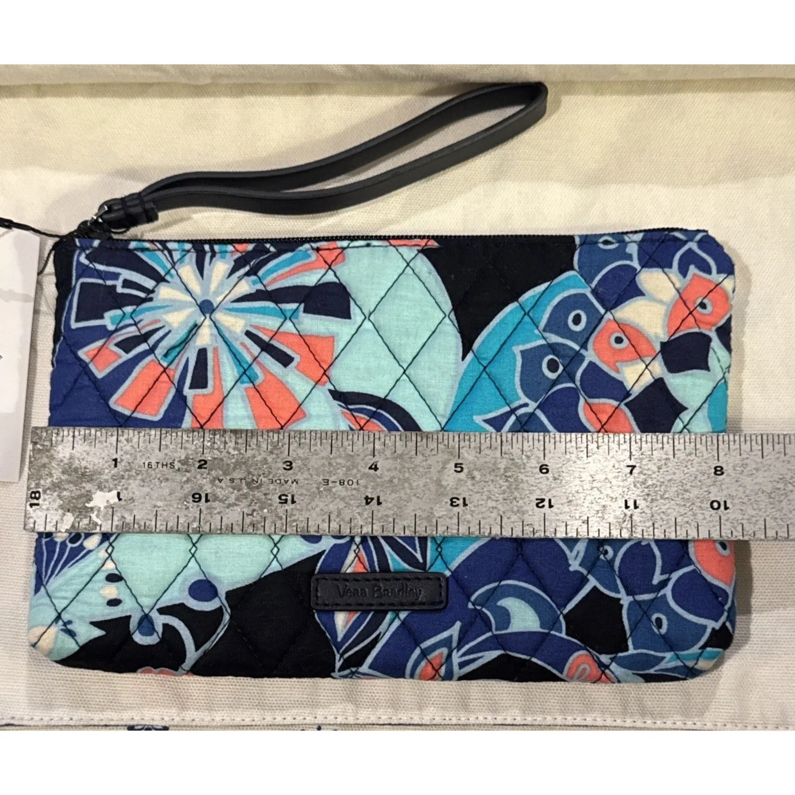 Vera Bradley Escapade Wristlet in Lotus Flower Swirl Zip Top Blue Zip Pocket New - Image 2