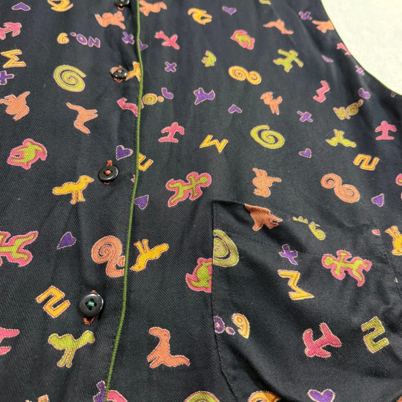 Handmade L Reversible Vest Abstract Earthy Cotton Artisan Folk Unisex Maximalist Black Size L - Image 3