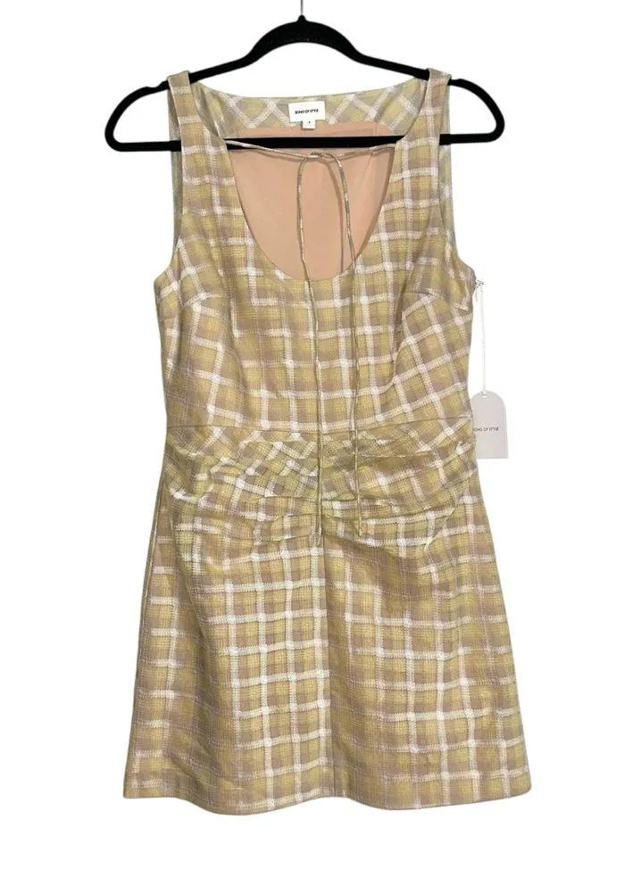 NWT Revolve Song of Style Gwyneth Yellow Plaid Sleeveless Mini Dress SMALL - Image 3