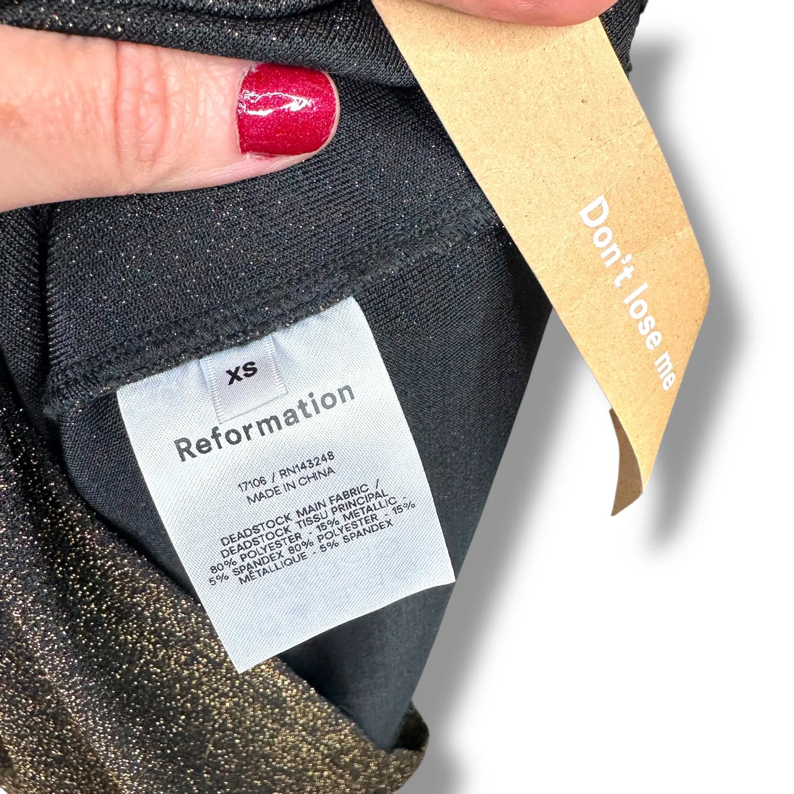 Reformation NWOT Breslin Brown Gold Sparkle Square Neck Knot Back Slip Dress XS - Image 6