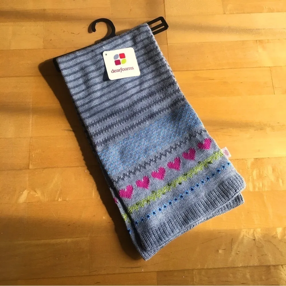 Dearfoams Fairisle Striped Scarf with Hearts, Sequins, Fray, Pink, Green - Image 11