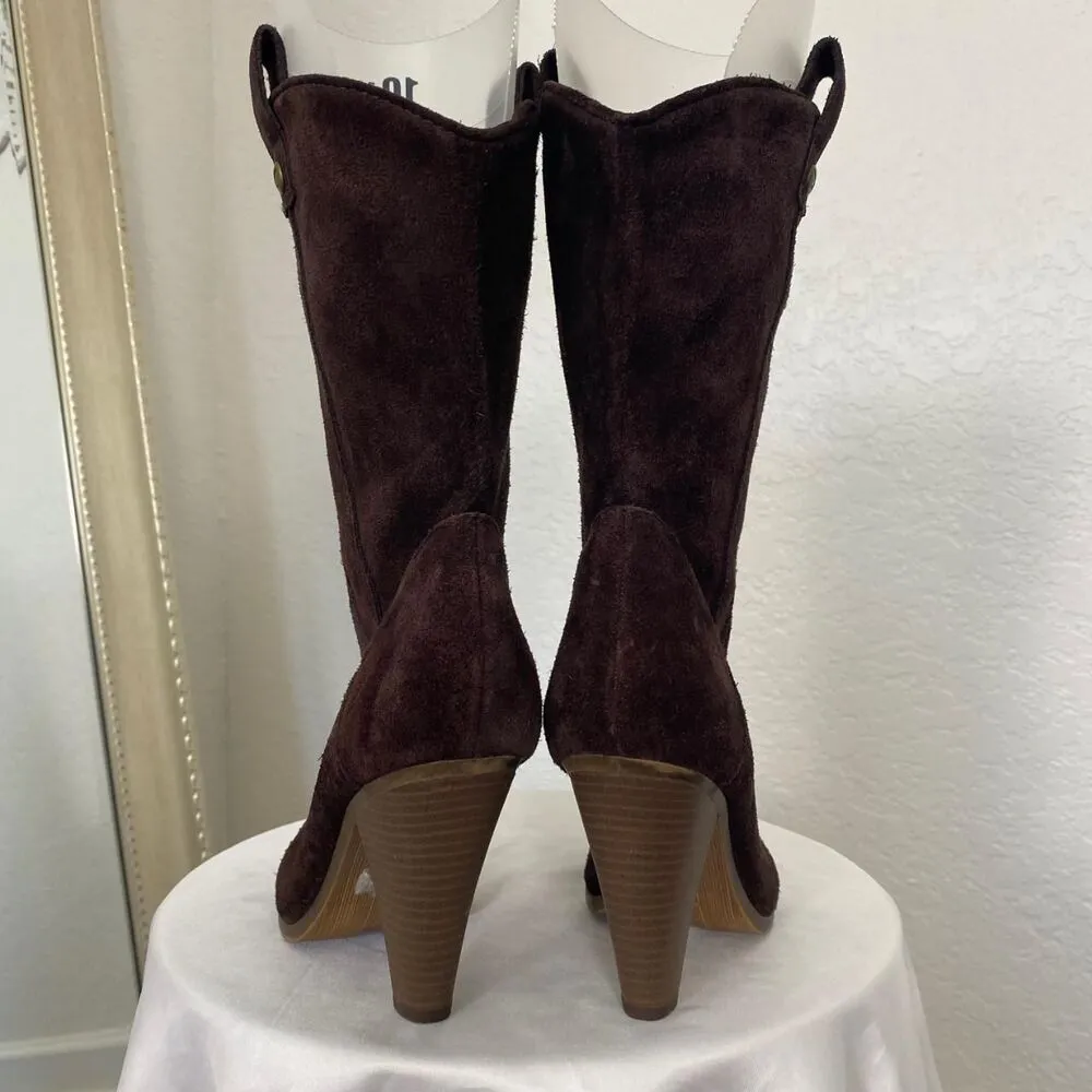 AEO Boho Brown Suede Leather Western Cowboy Mid Calf Heeled Boots US 7 - Image 2