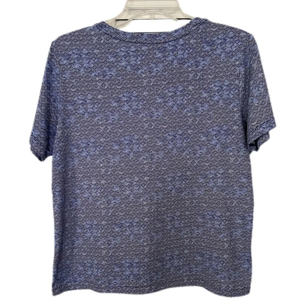 Lands' End Blue Boxy Short Sleeve T-Shirt Shades of Blue Wavy Print Size Small - Image 2