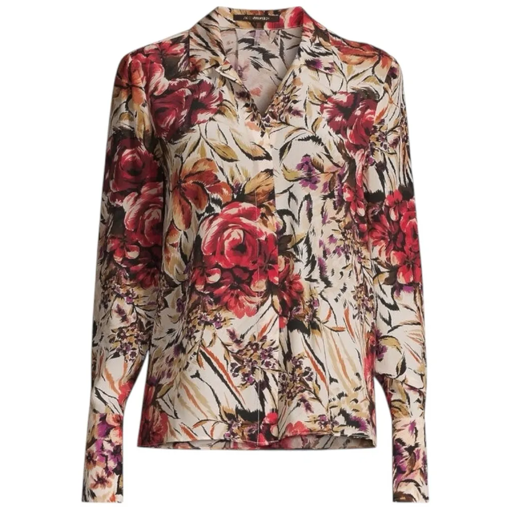 Kobi Halperin Women’s Size M Ivory Floral Multi Lola Silk Button Up Shirt Red Size M - Image 2