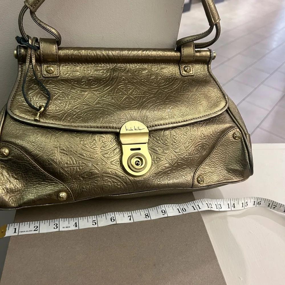 Nicole Miller Gold Embossed Leather Satchel with Rolled Handles-Just a Beauty! - Image 4