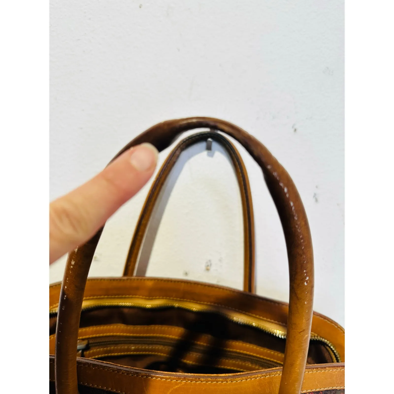 Vintage ESCADA Paisley Print Dome Leather Hard Shell Travel Set Handbag Purse Brown - Image 13