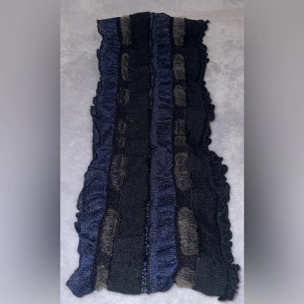 Indies France Black/Blue Ruffle Crinkle Scarf or Sash Foulard Black - Image 2